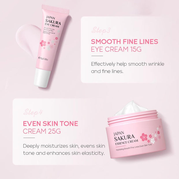 Sakura Skin Care Set 4-piece Set Cleansing Eye Cream Face Cream